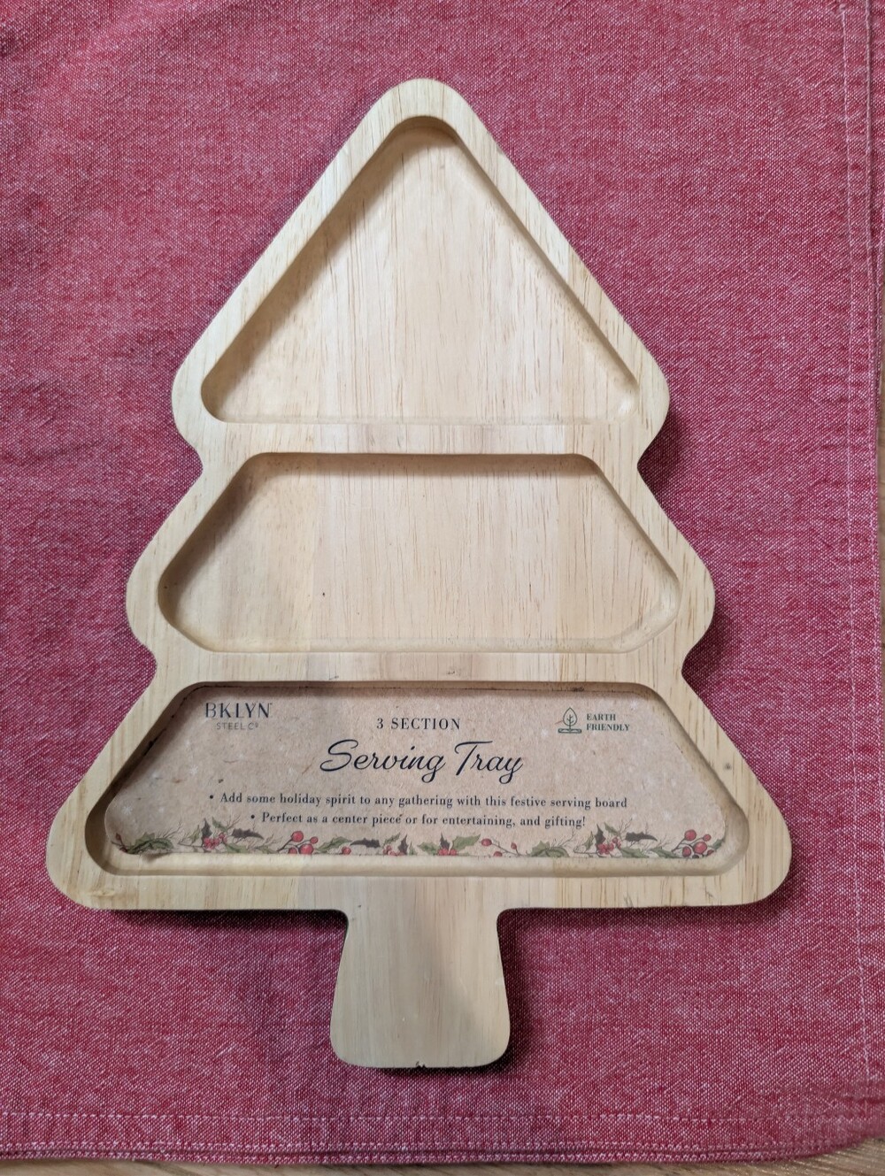 BKLYN Steel Co Wooden Christmas Tree Serving Tray Holiday Charcuterie Board